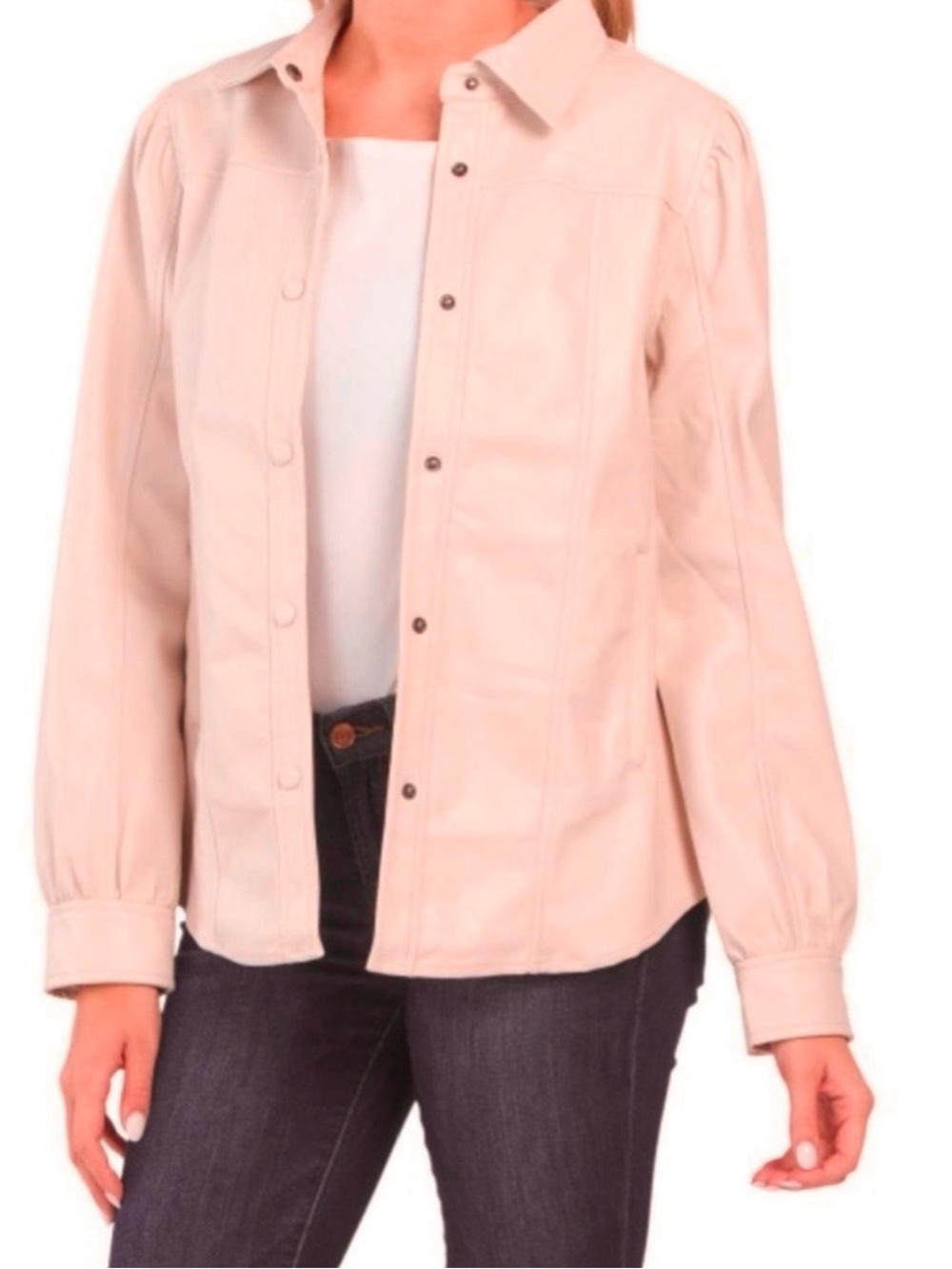 BlankNYC Blush Faux Leather Puff Sleeve Shacket